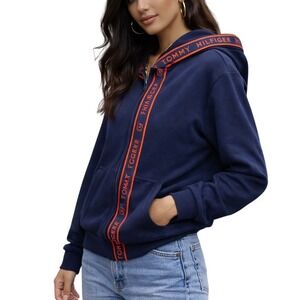 Lauren Ralph Lauren Navy Blue Orange Logo Tape Full Zip Hoodie Plus Size 1X